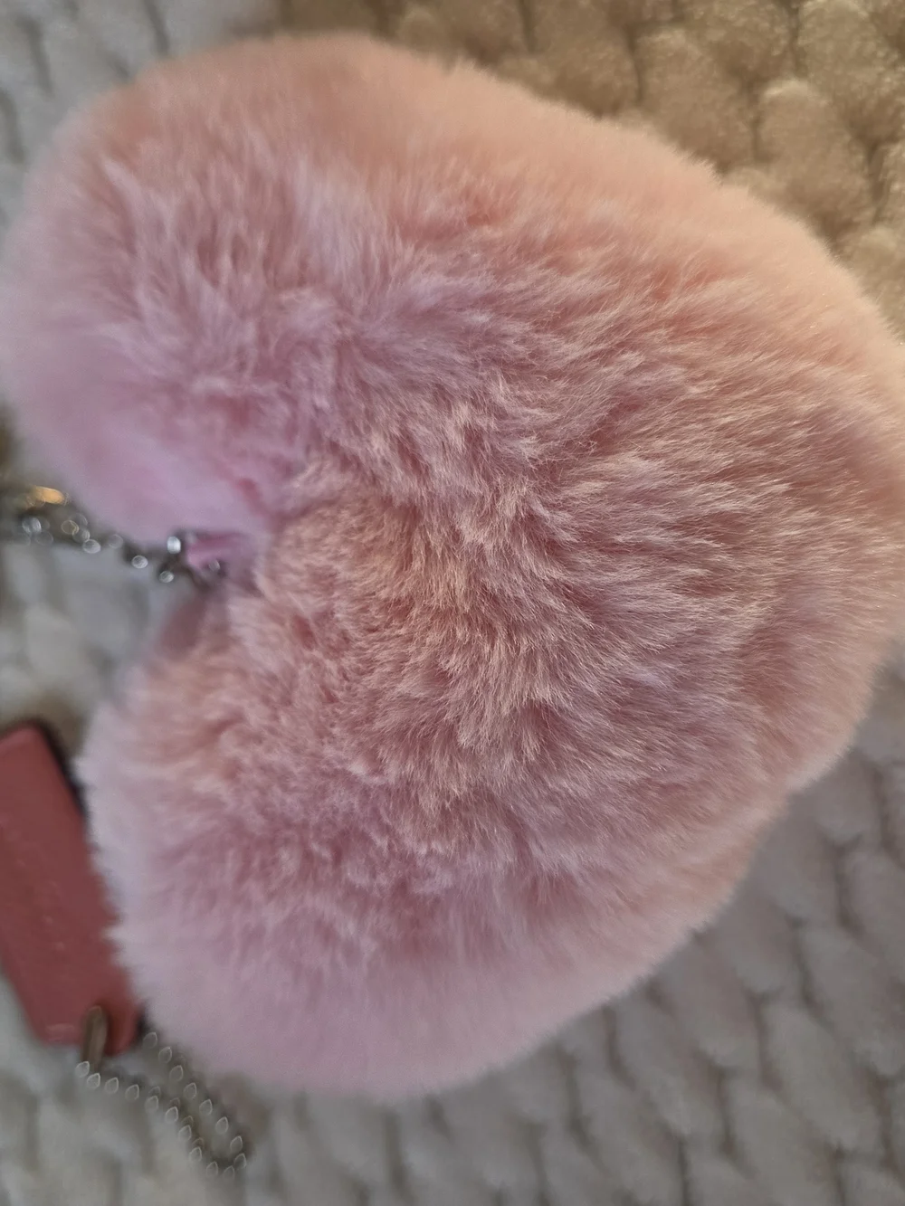 Coach Pink Hang Tag And Furry Pink Heart Keychain Set.